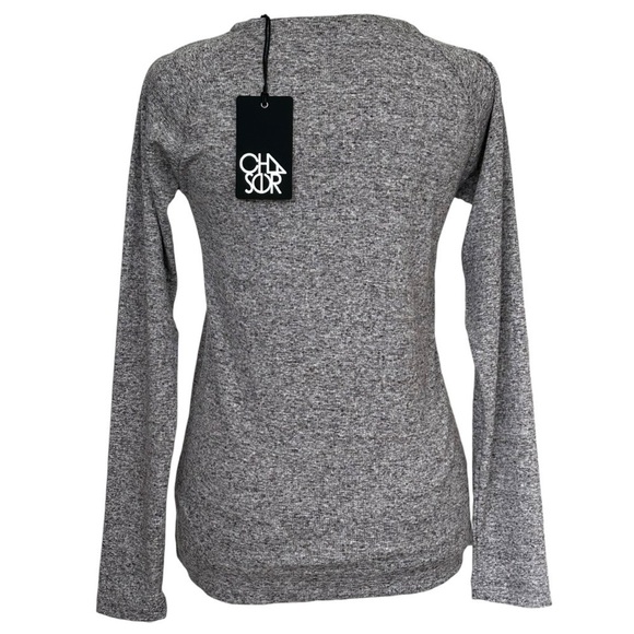 NEW CHASER Long Sleeve Lace-up Tee Tie Front Space Dye Body Con Top Size Small - Picture 2 of 7